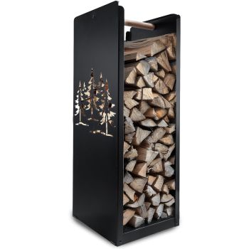 Holzlager | Kaminholzbox | schwarz | Motiv Wald